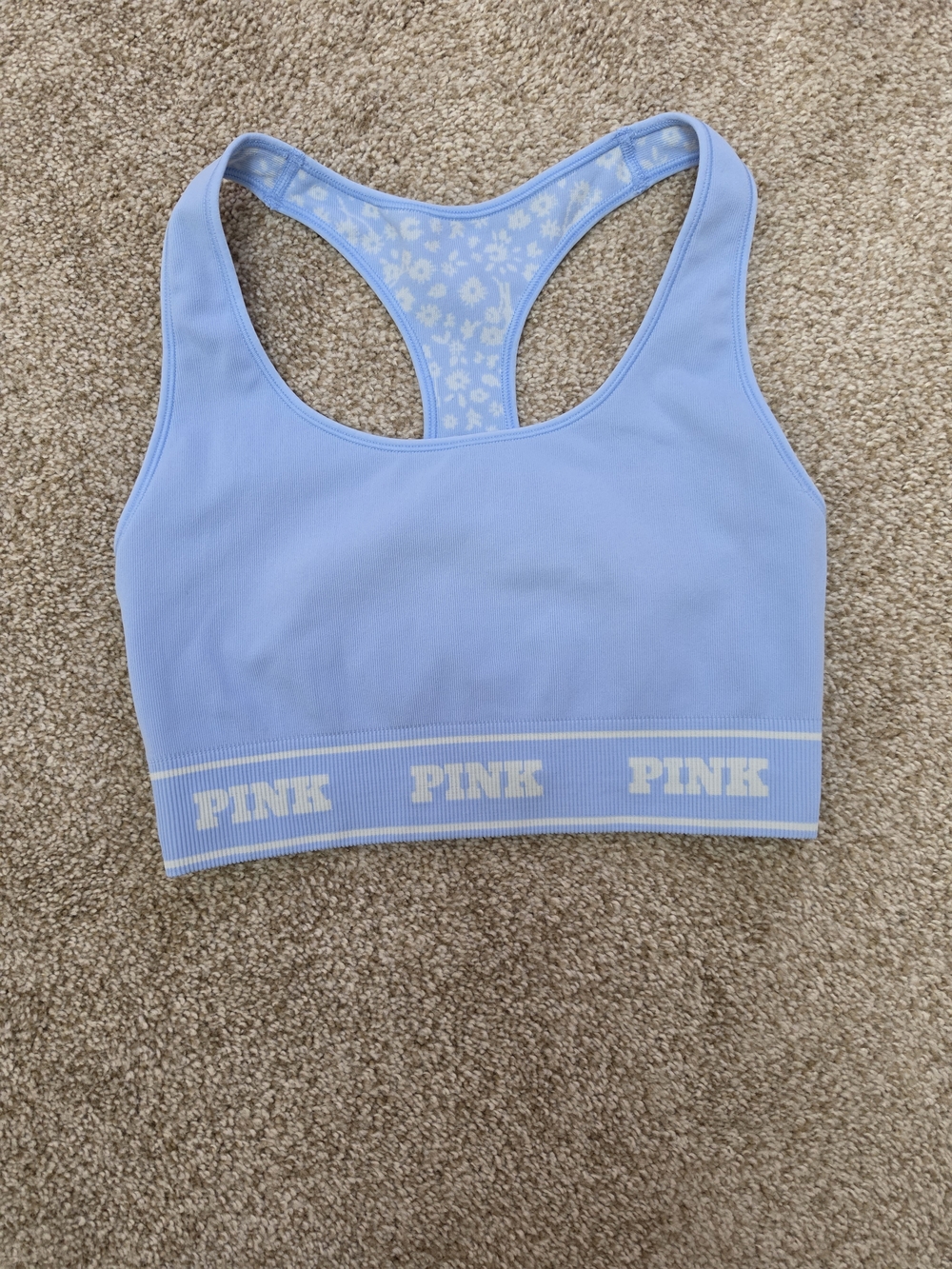 PINK Light Blue Racerback Sports Bra